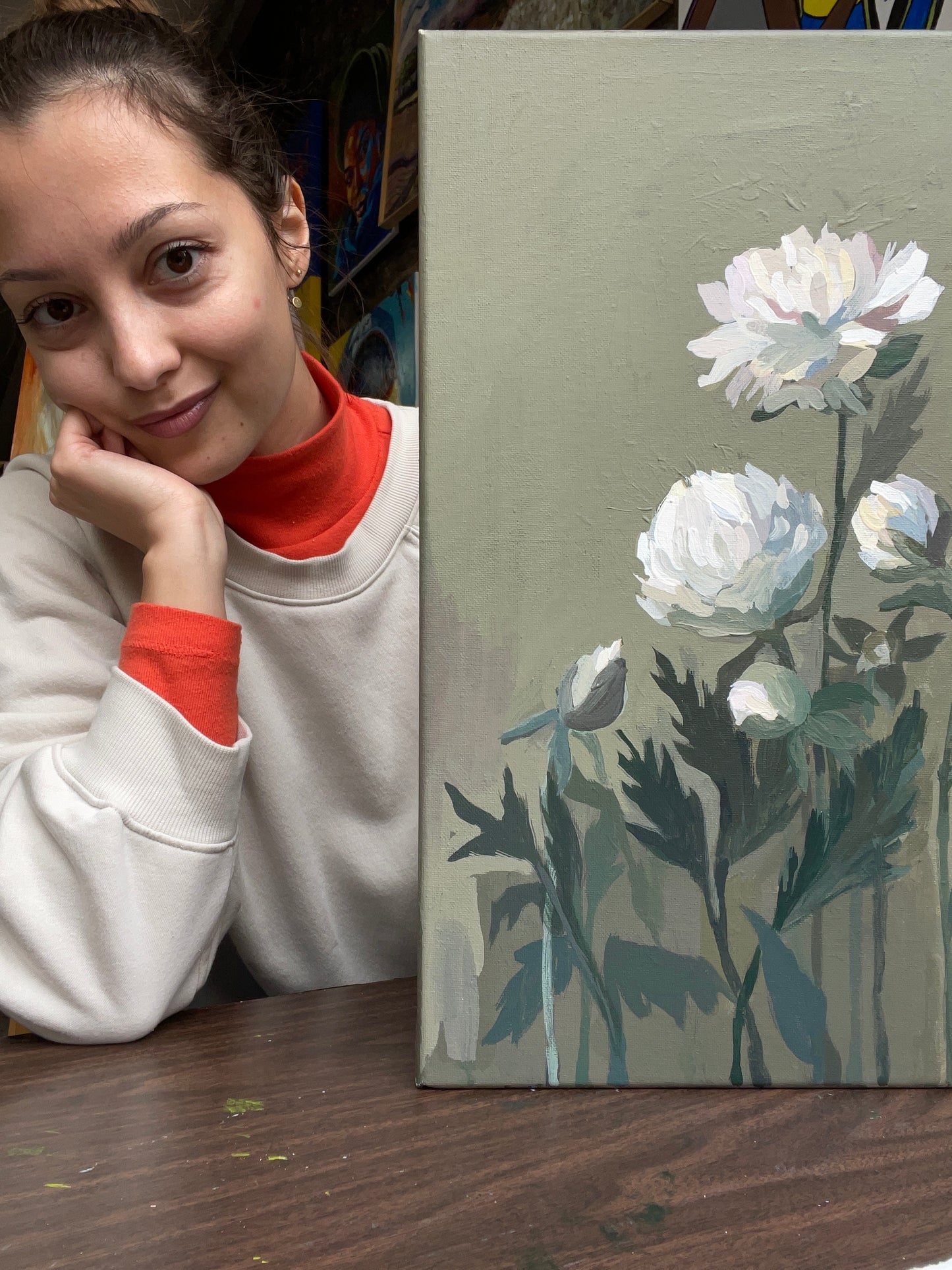 X SOLD Peonies. Acrylics on canvas. Original wall art.