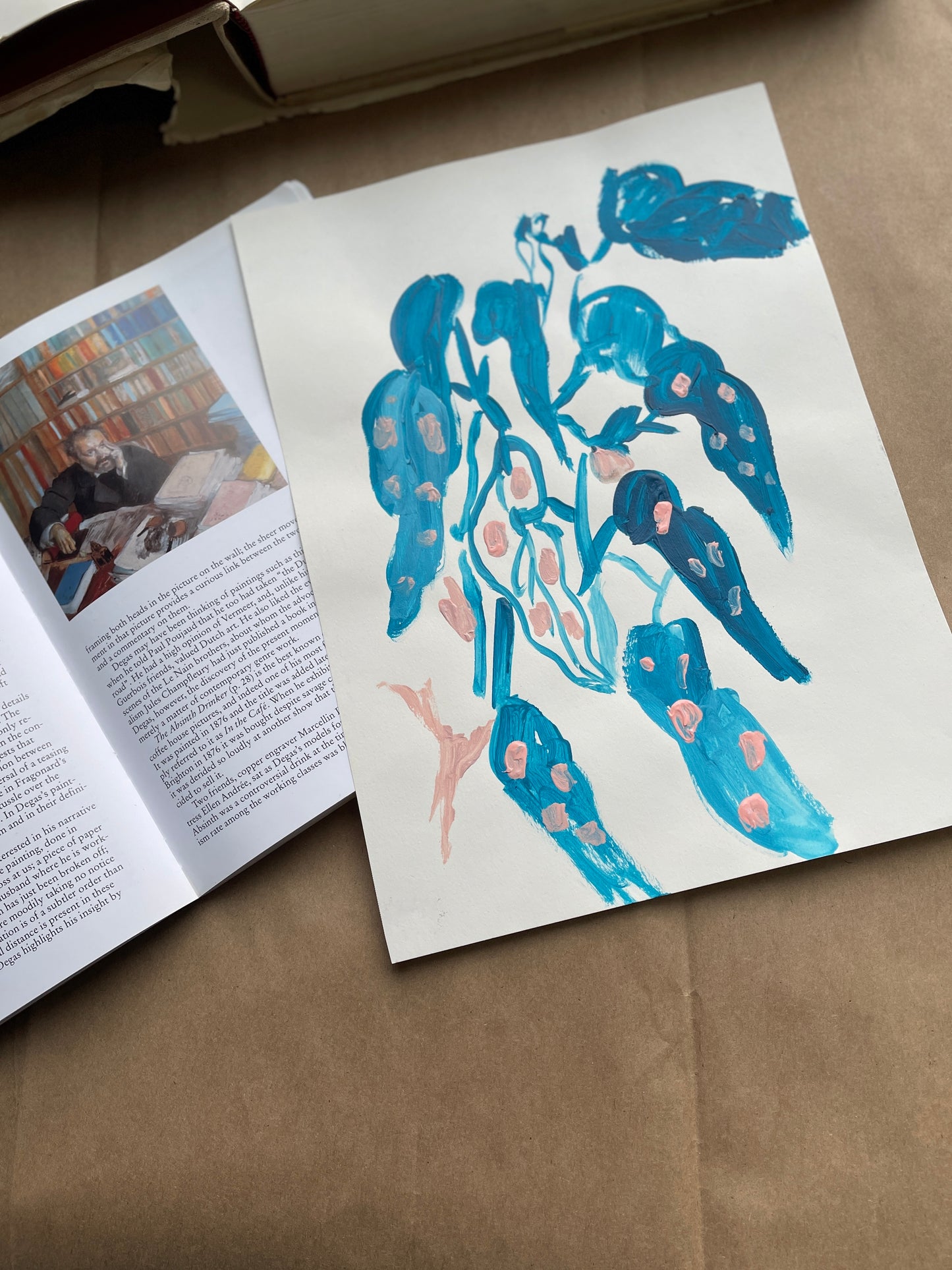 Botanical illustration. Acrylics on paper. Blue and pink begonia original.