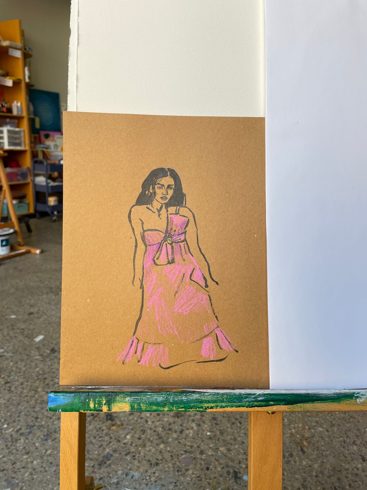 Fashion Illustration. Original drawing. Mixed media on craft paper.