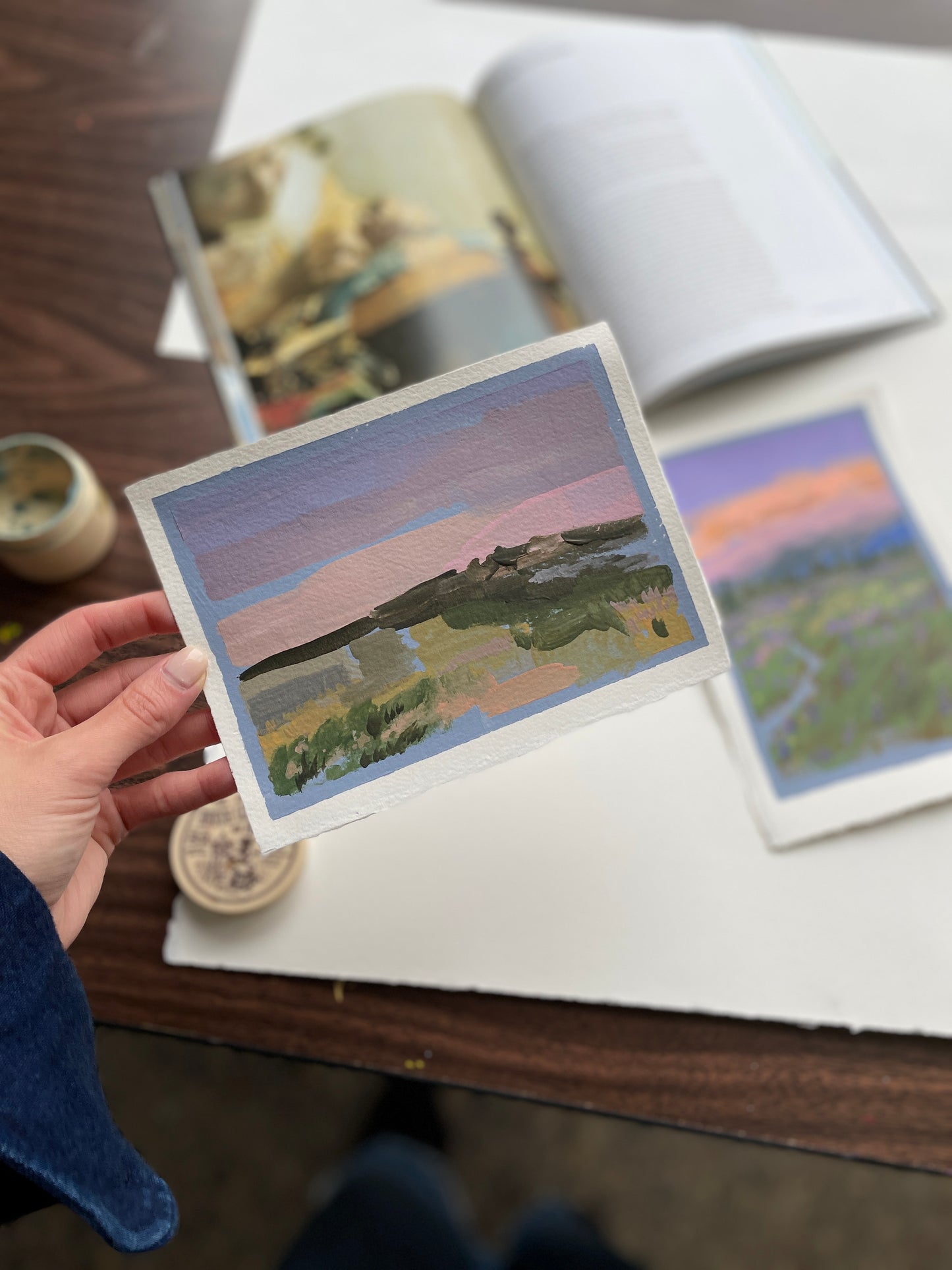 X SOLD Set of two lavender landscape paintings.