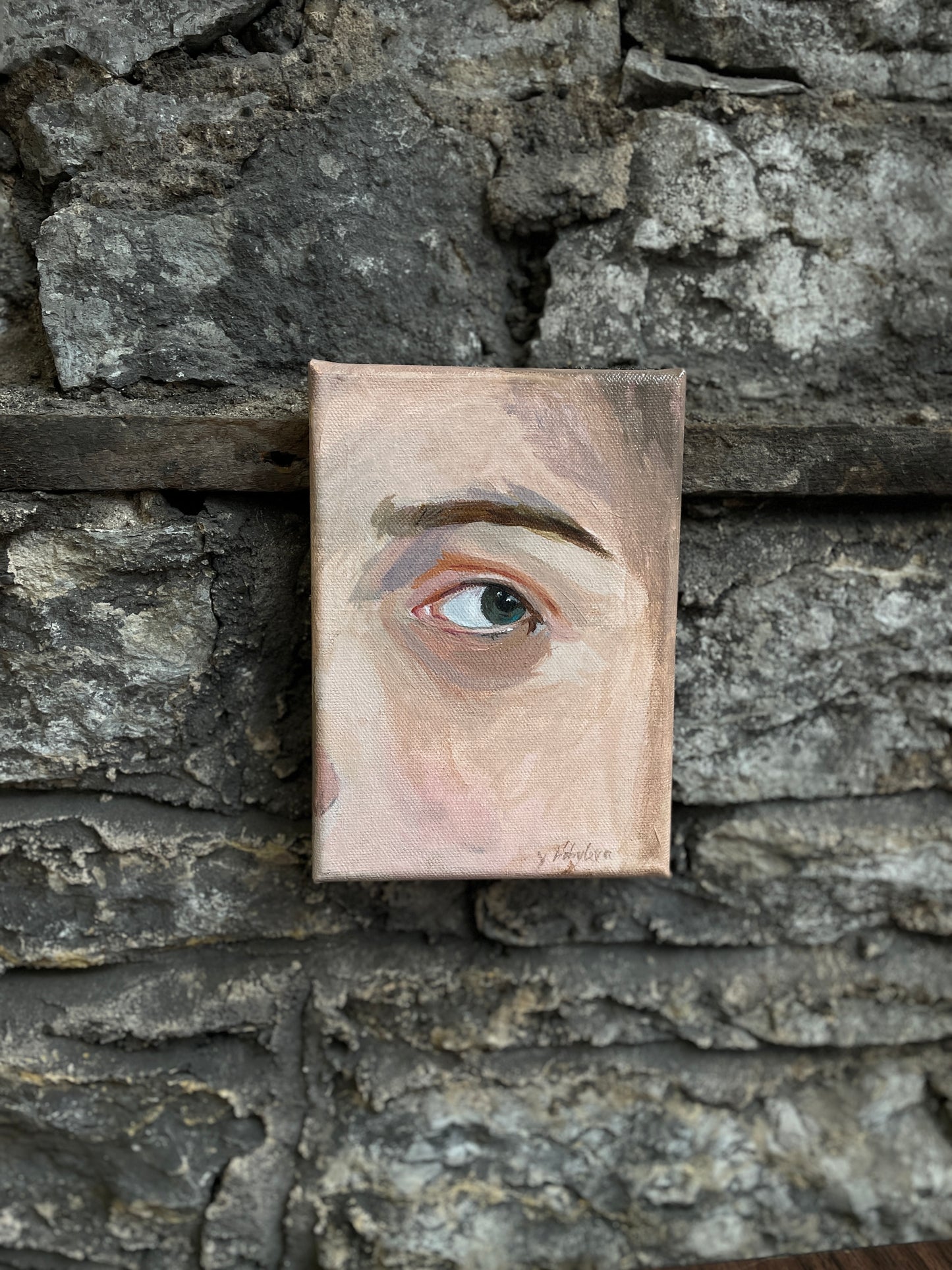 X SOLD An eye. Petite work in acrylics on stretched canvas.