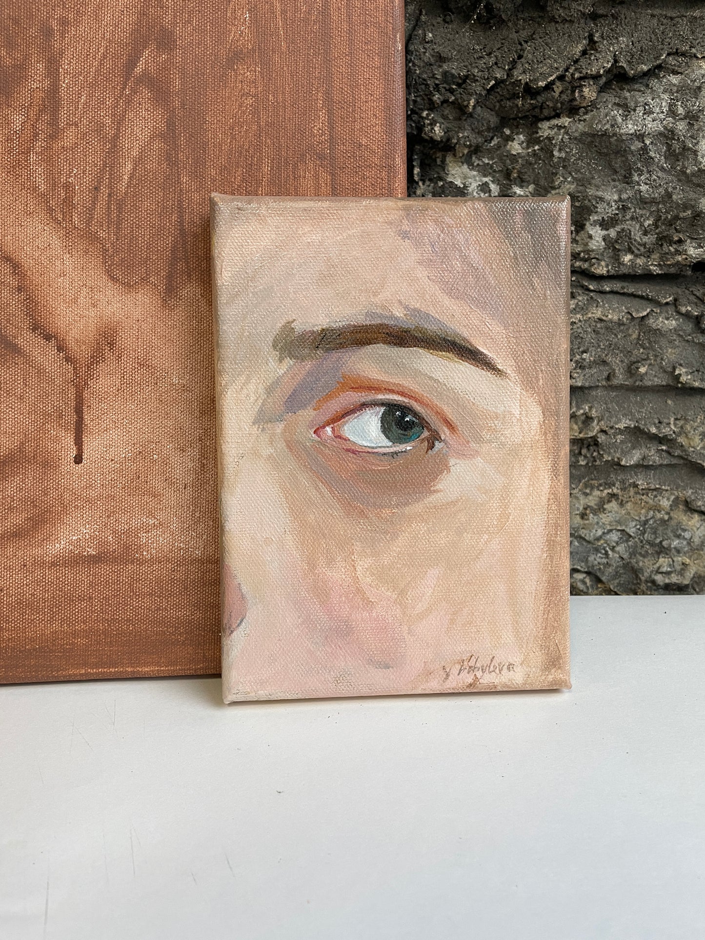 X SOLD An eye. Petite work in acrylics on stretched canvas.