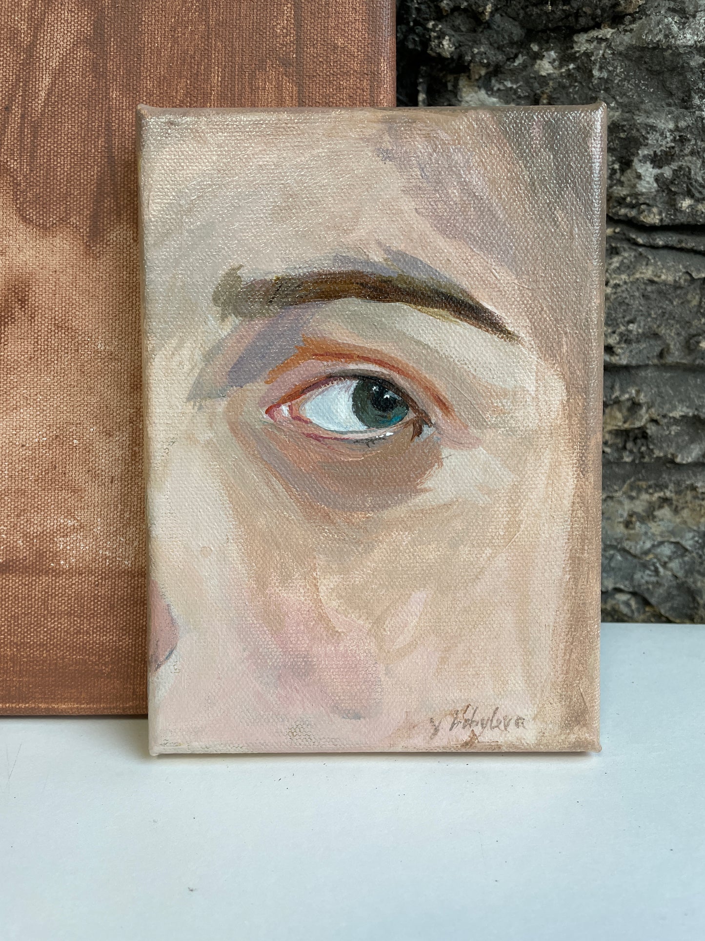 X SOLD An eye. Petite work in acrylics on stretched canvas.