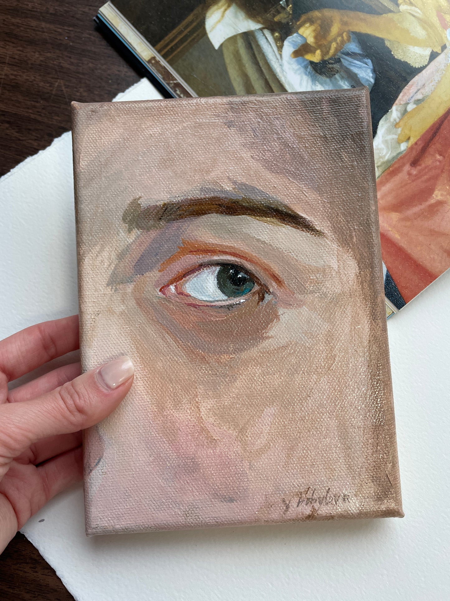 X SOLD An eye. Petite work in acrylics on stretched canvas.