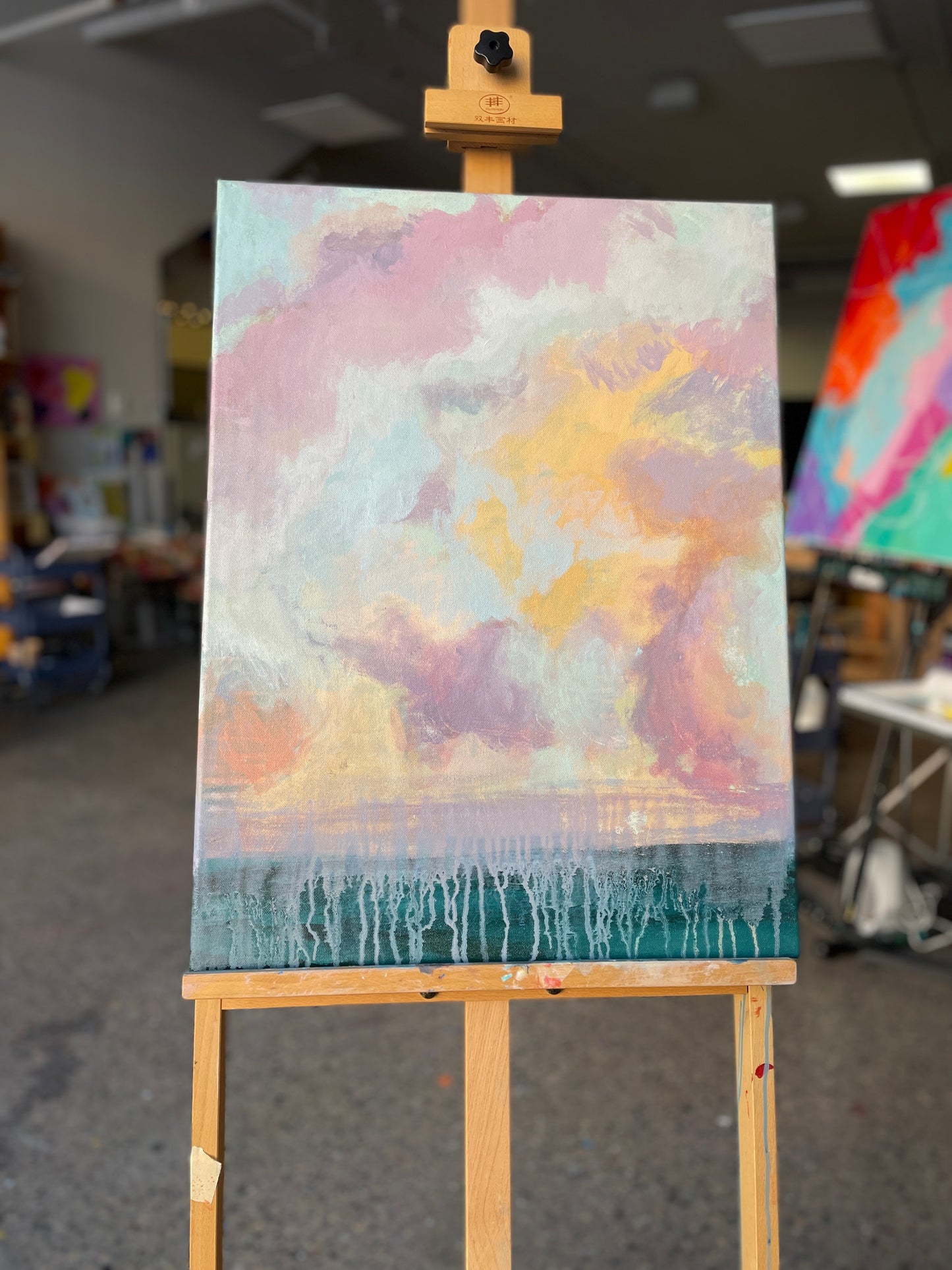 Pastel cloud painting on canvas