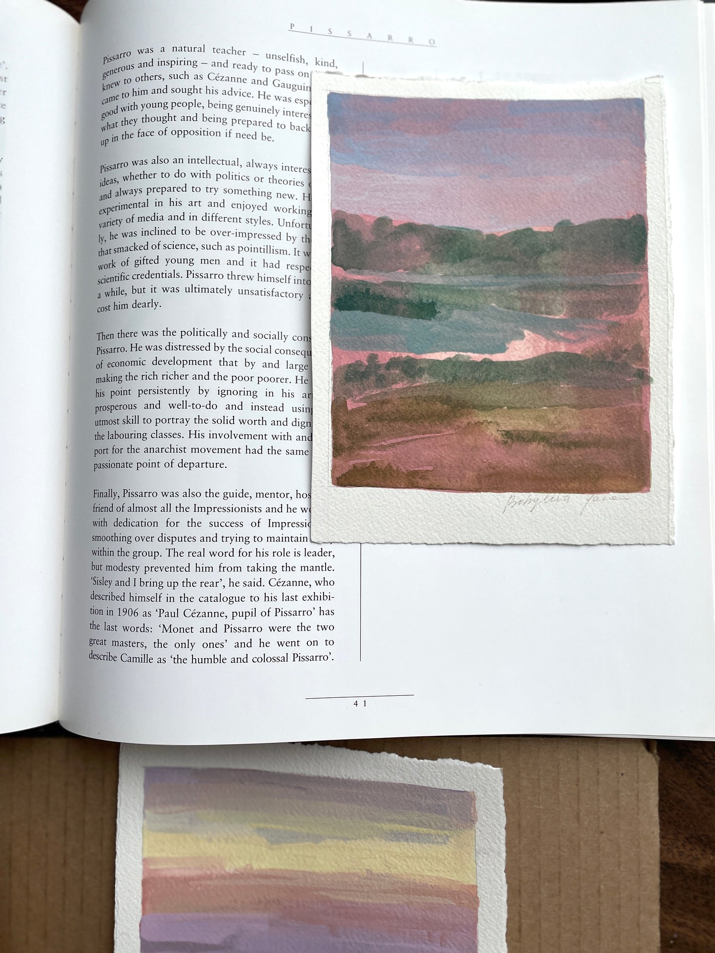 X SOLD Sunset Landscape. Acrylics on watercolor paper.
