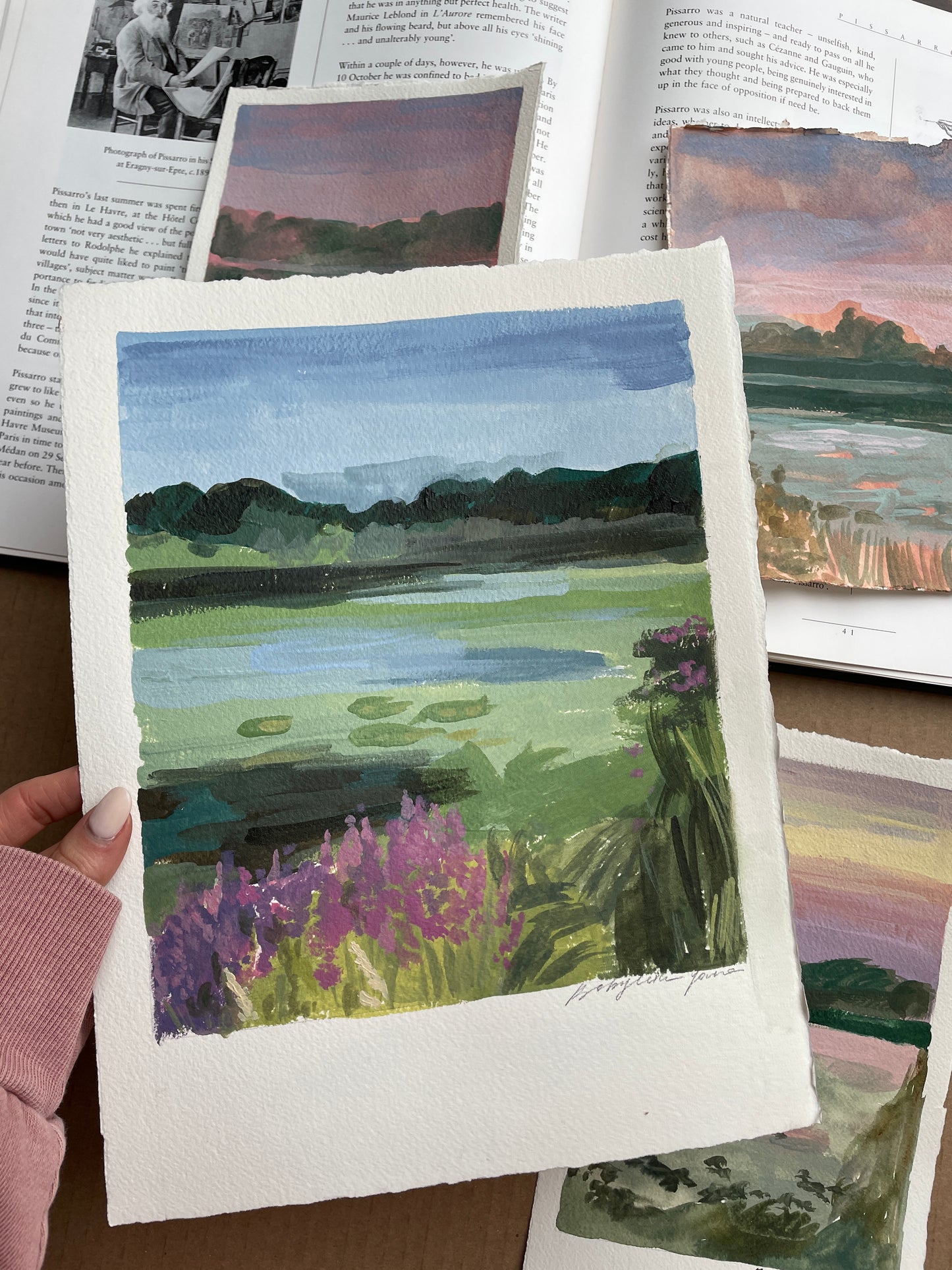 X SOLD The collection of four landscape painting. Acrylics on paper.