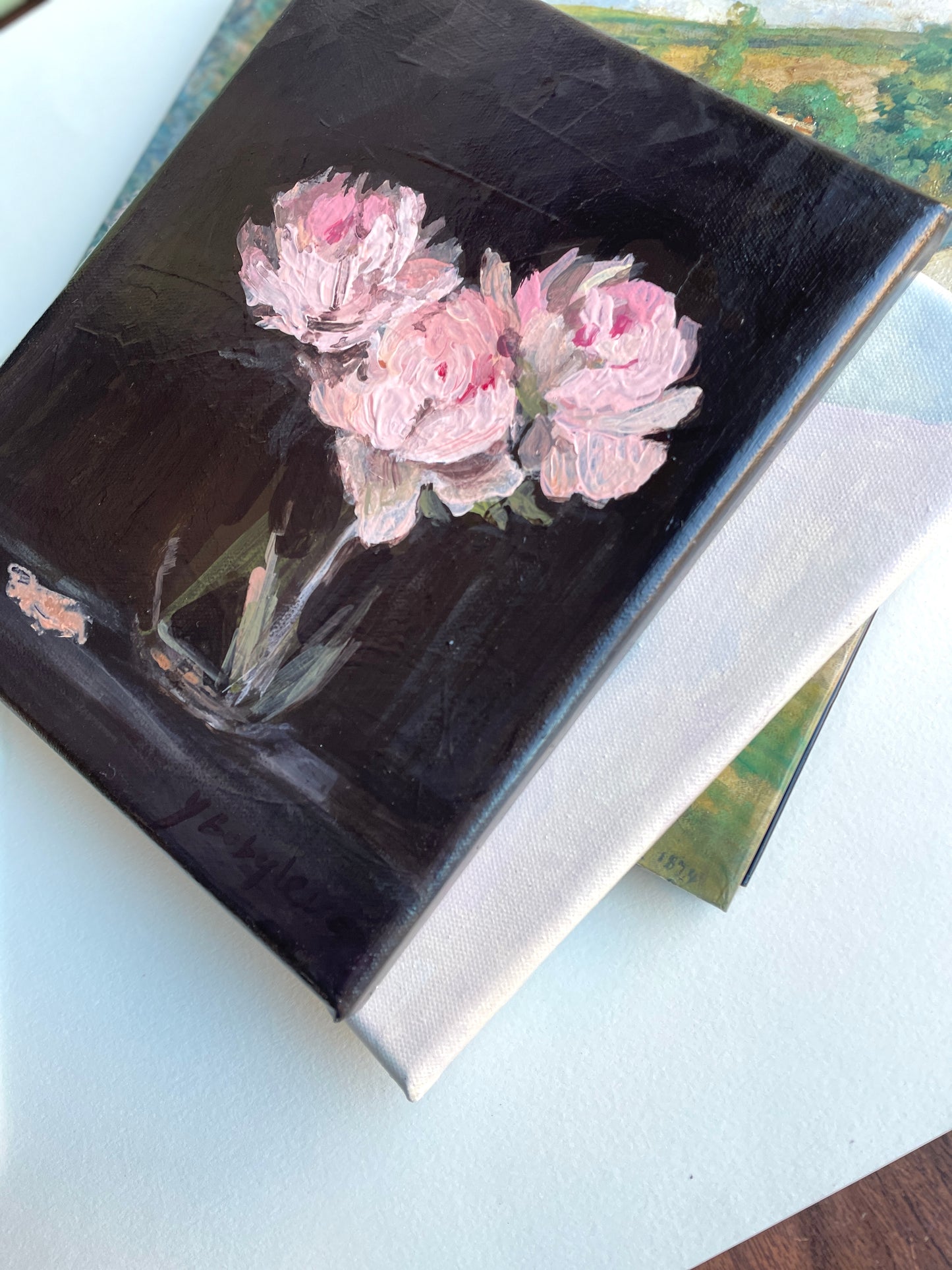 X SOLD Peonies Texture Painting. Acrylics on stretched canvas.