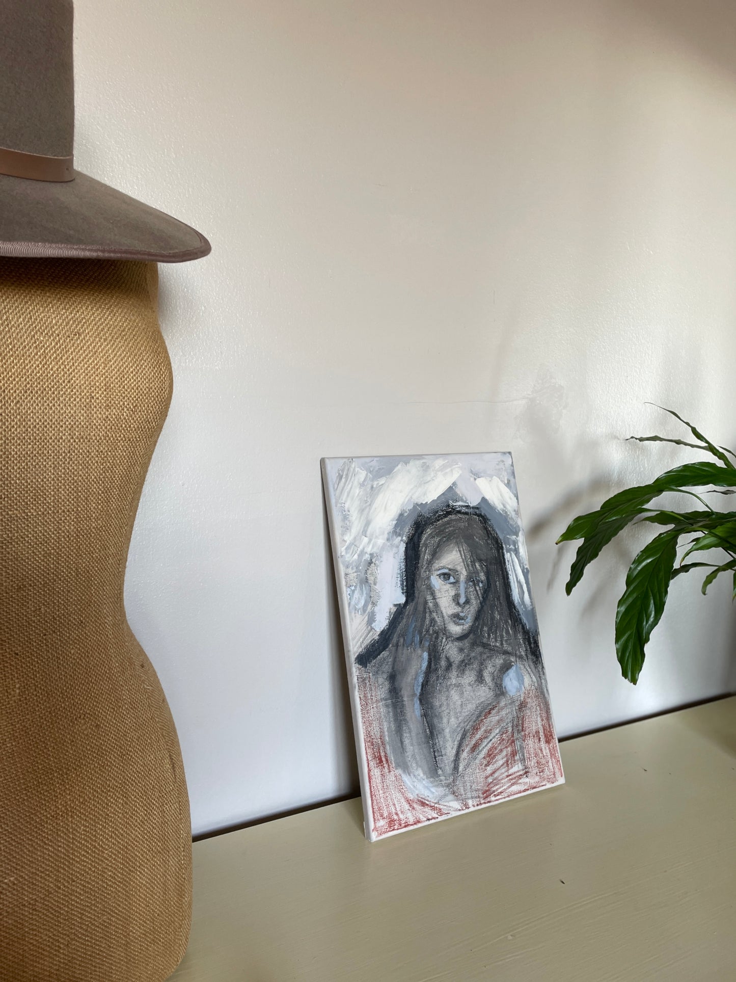 The charcoal portrait. Mixed media on stretched canvas.