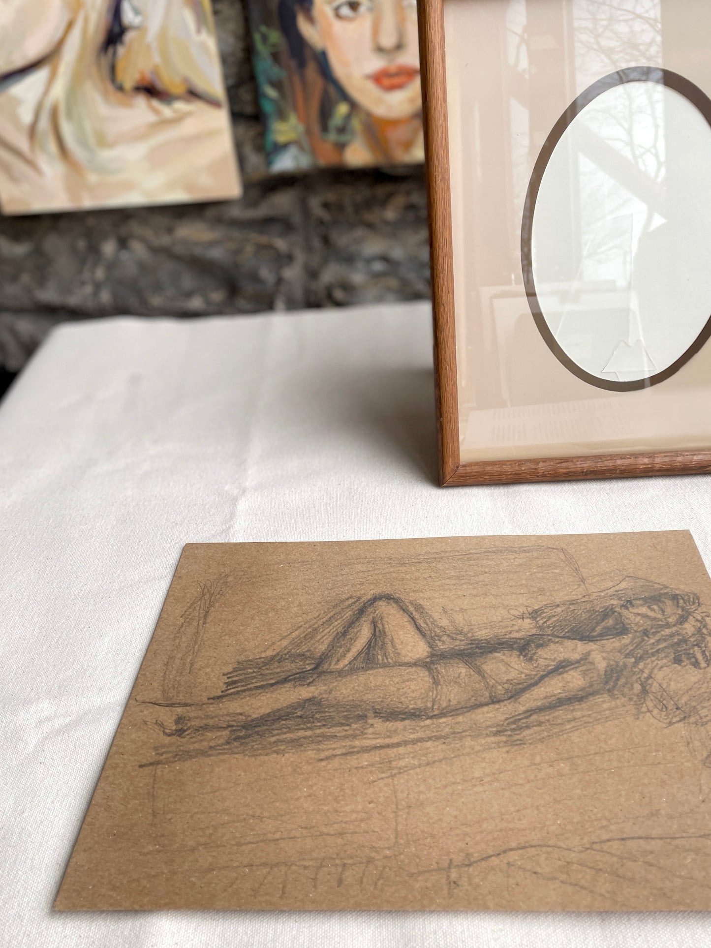 Original black and white wall art of reclining woman