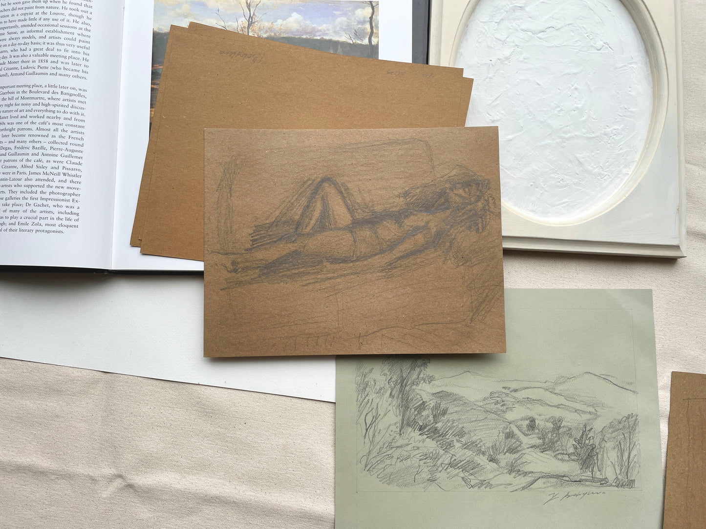 Minimalist sketch of reclining female form