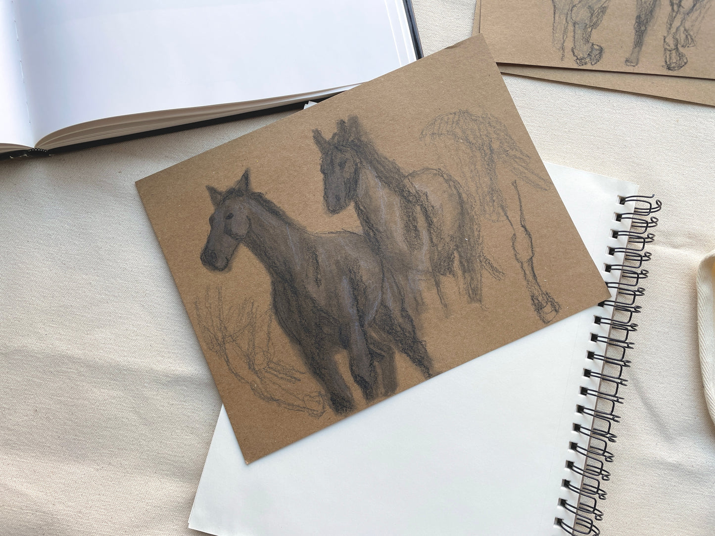 Charcoal and Graphite Artwork on Craft Paper