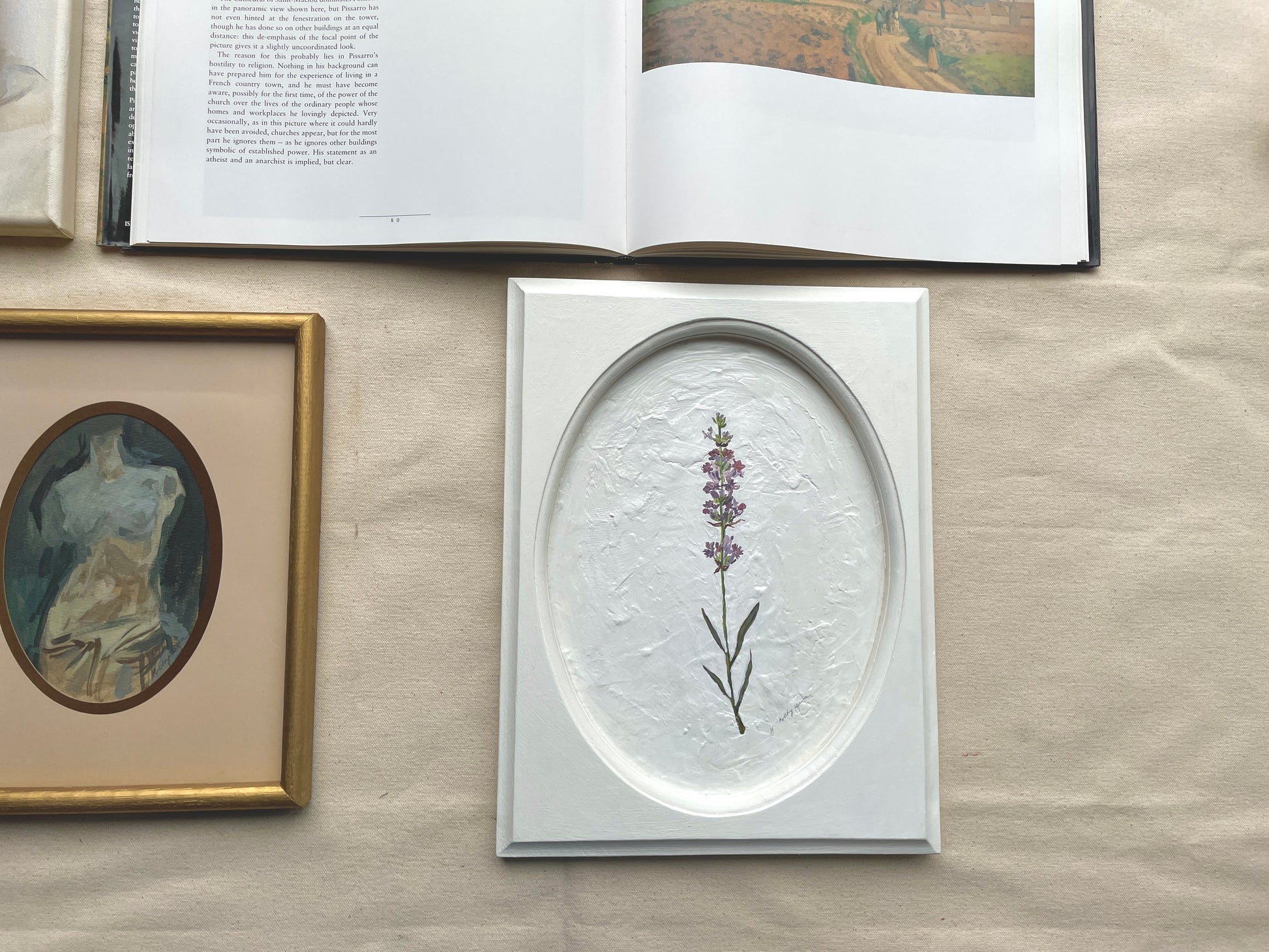 oval frame lavender floral artwork