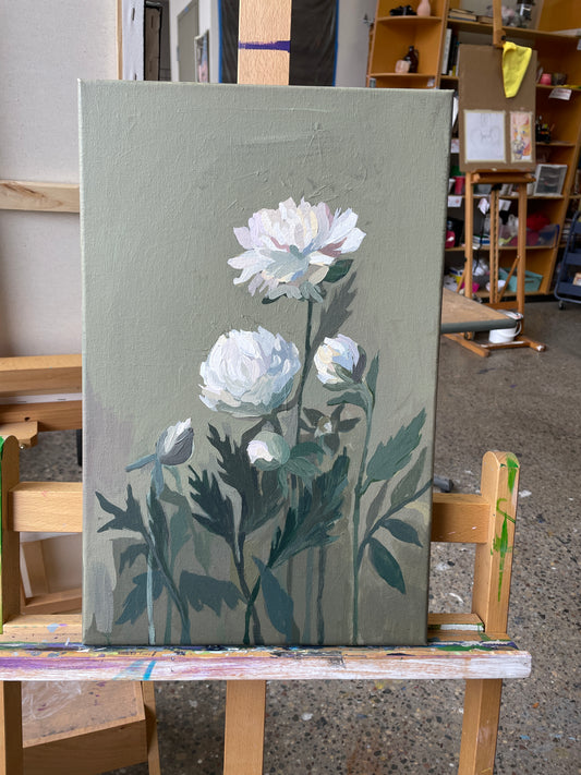 X SOLD Peonies. Acrylics on canvas. Original wall art.