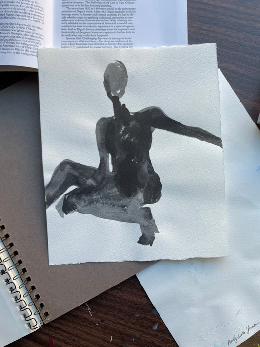X SOLD Silhouette in ink hand-painted on watercolor paper.