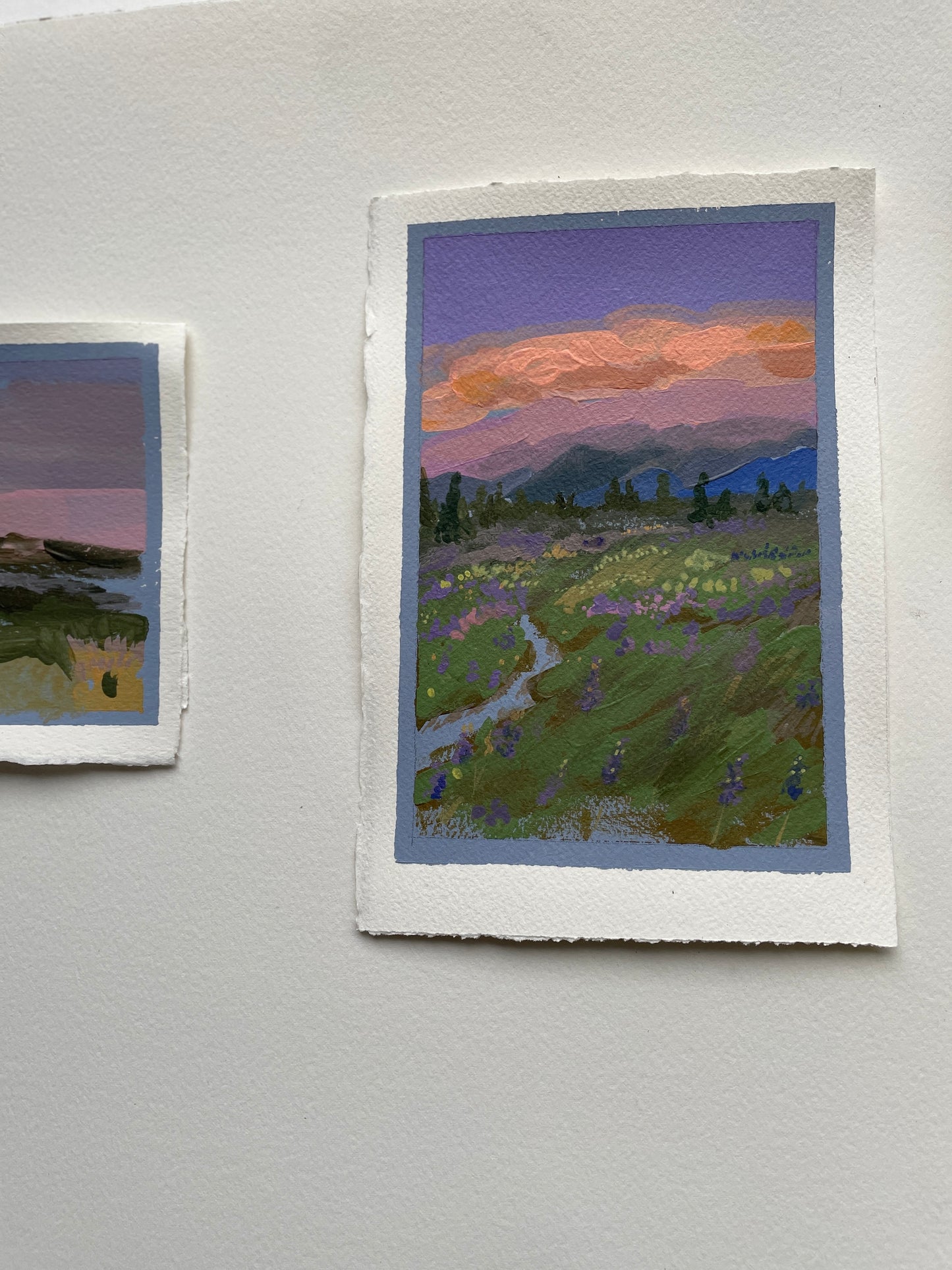 X SOLD Set of two lavender landscape paintings.