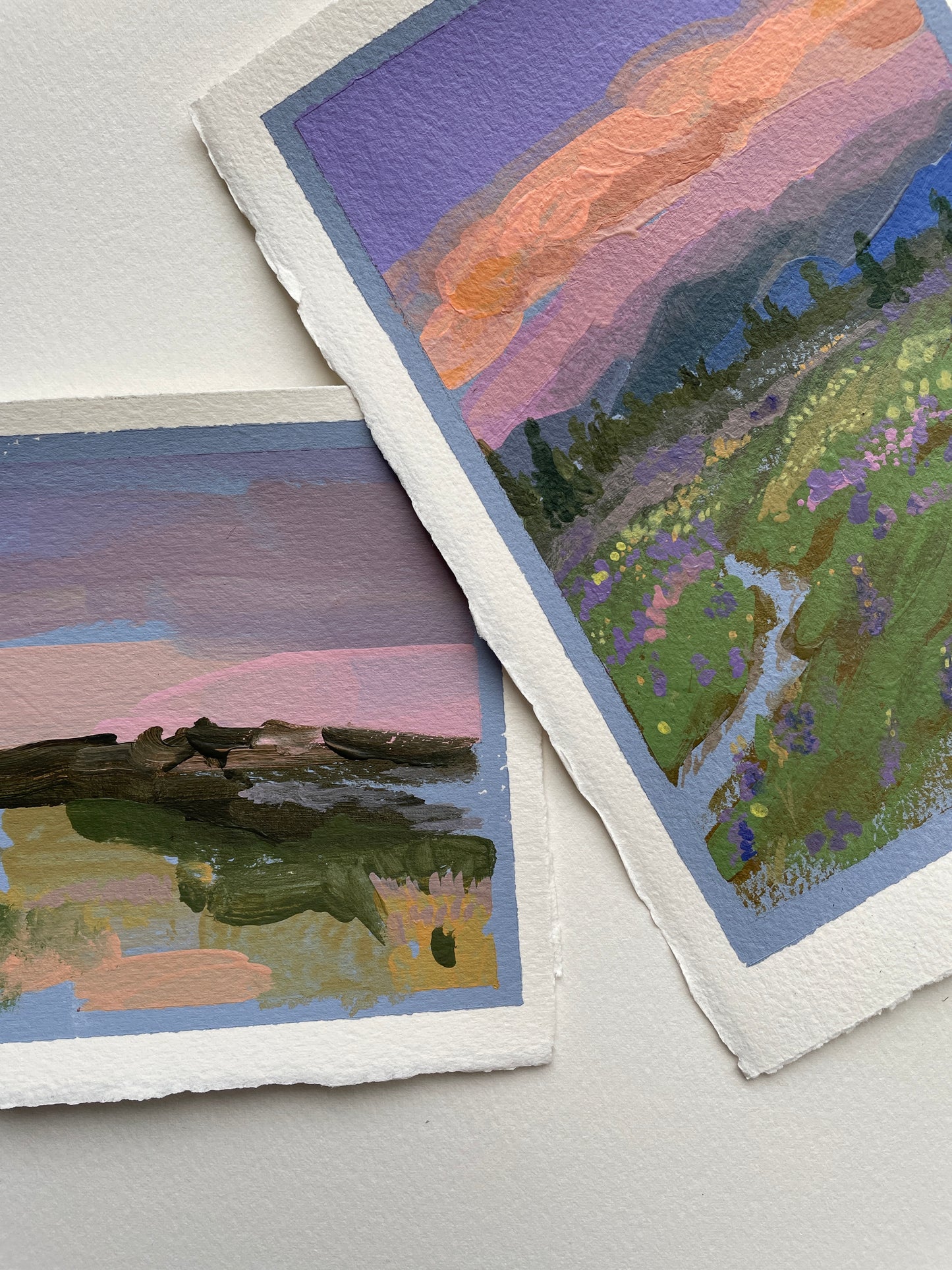 X SOLD Set of two lavender landscape paintings.