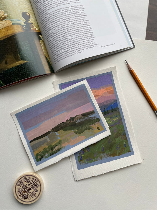 X SOLD Set of two lavender landscape paintings.