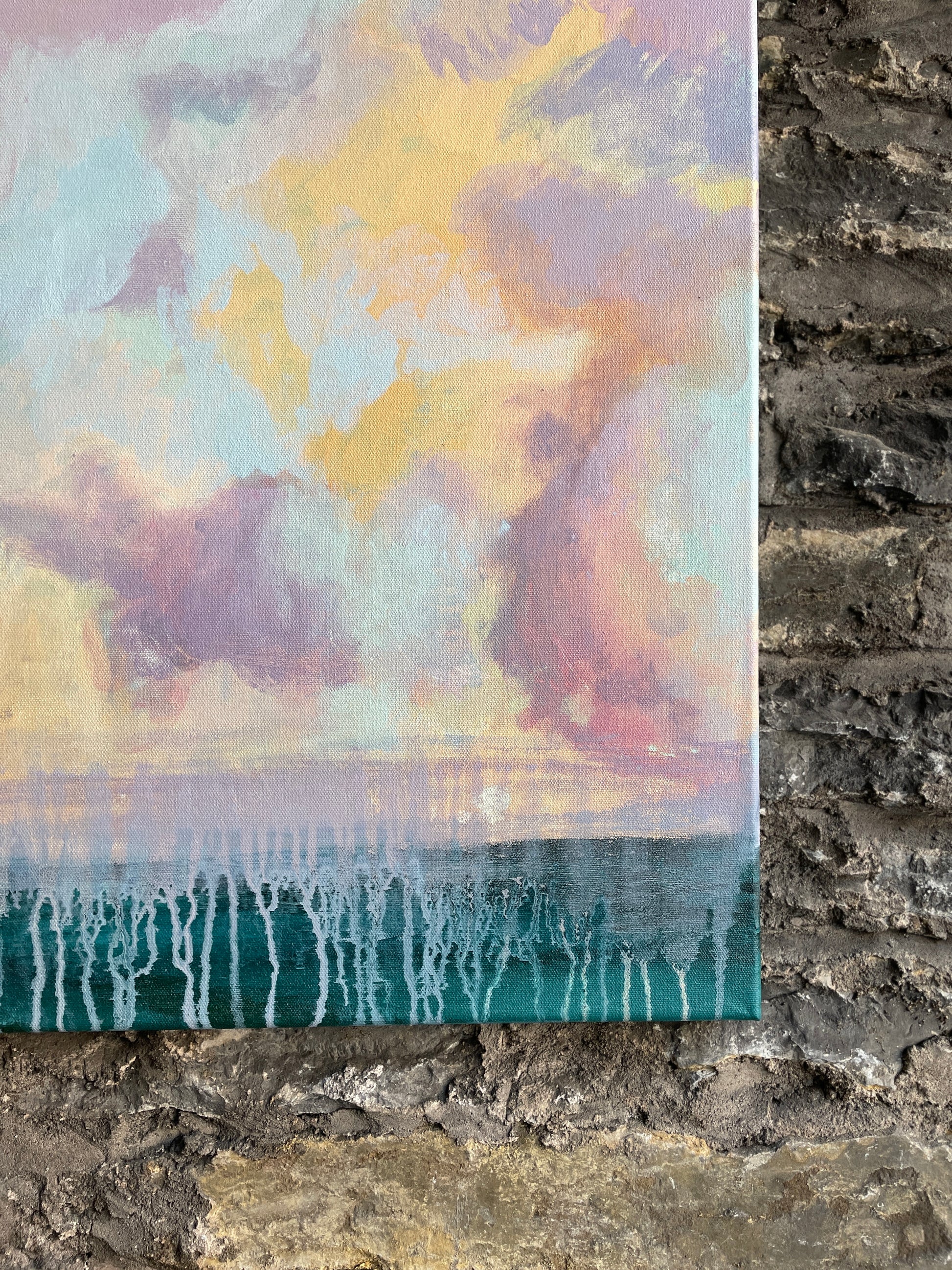 Soft pink and blue cloud canvas art