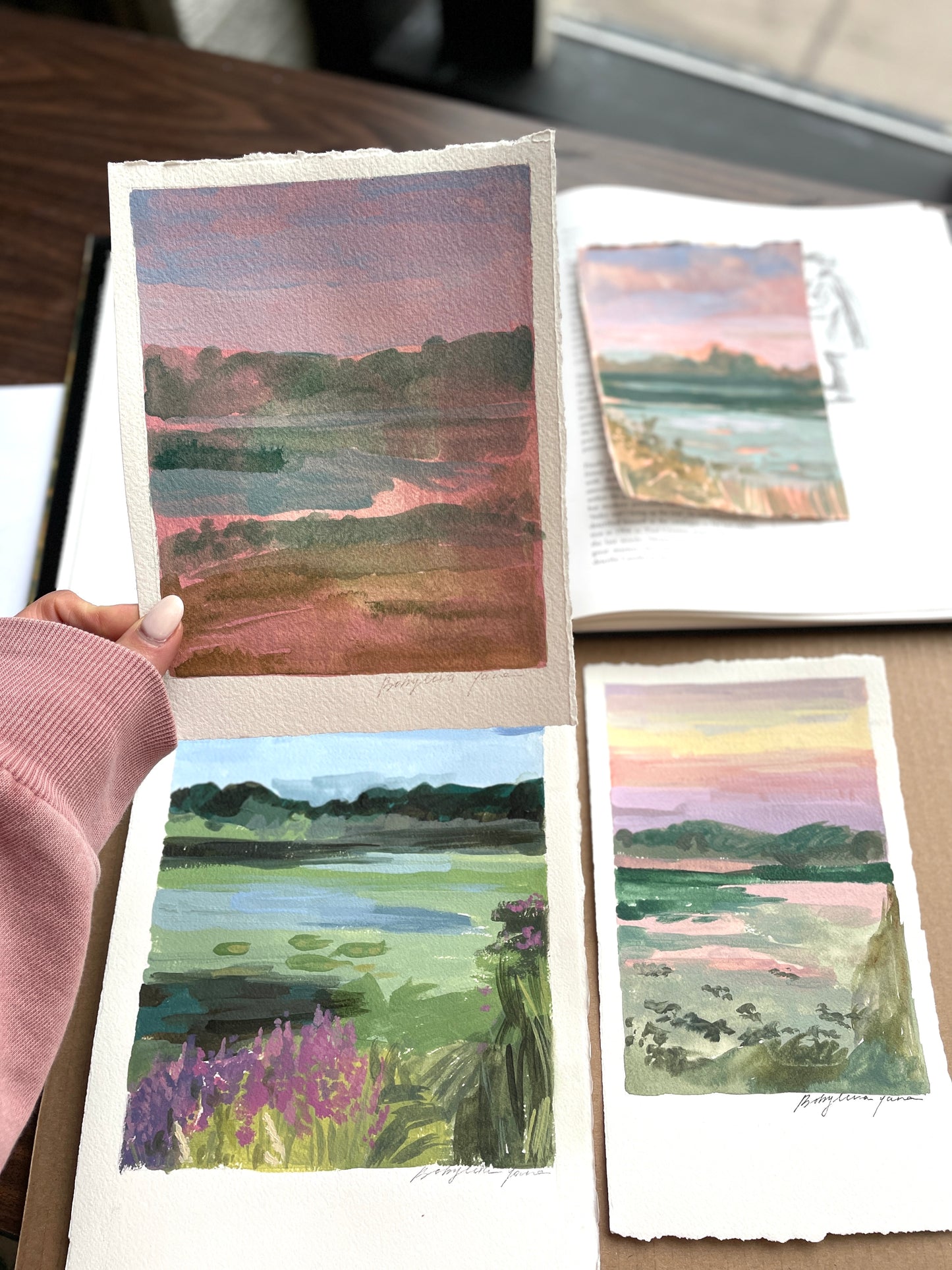 X SOLD Sunset Landscape. Acrylics on Paper.
