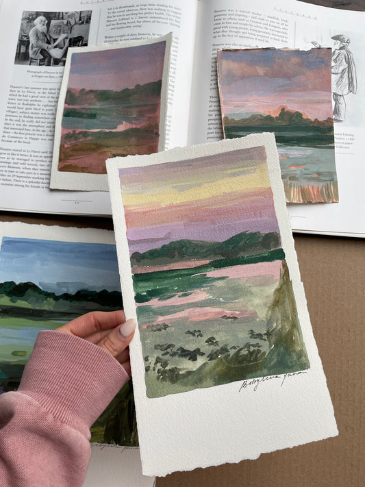 X SOLD Sunset Landscape. Acrylics on Paper.
