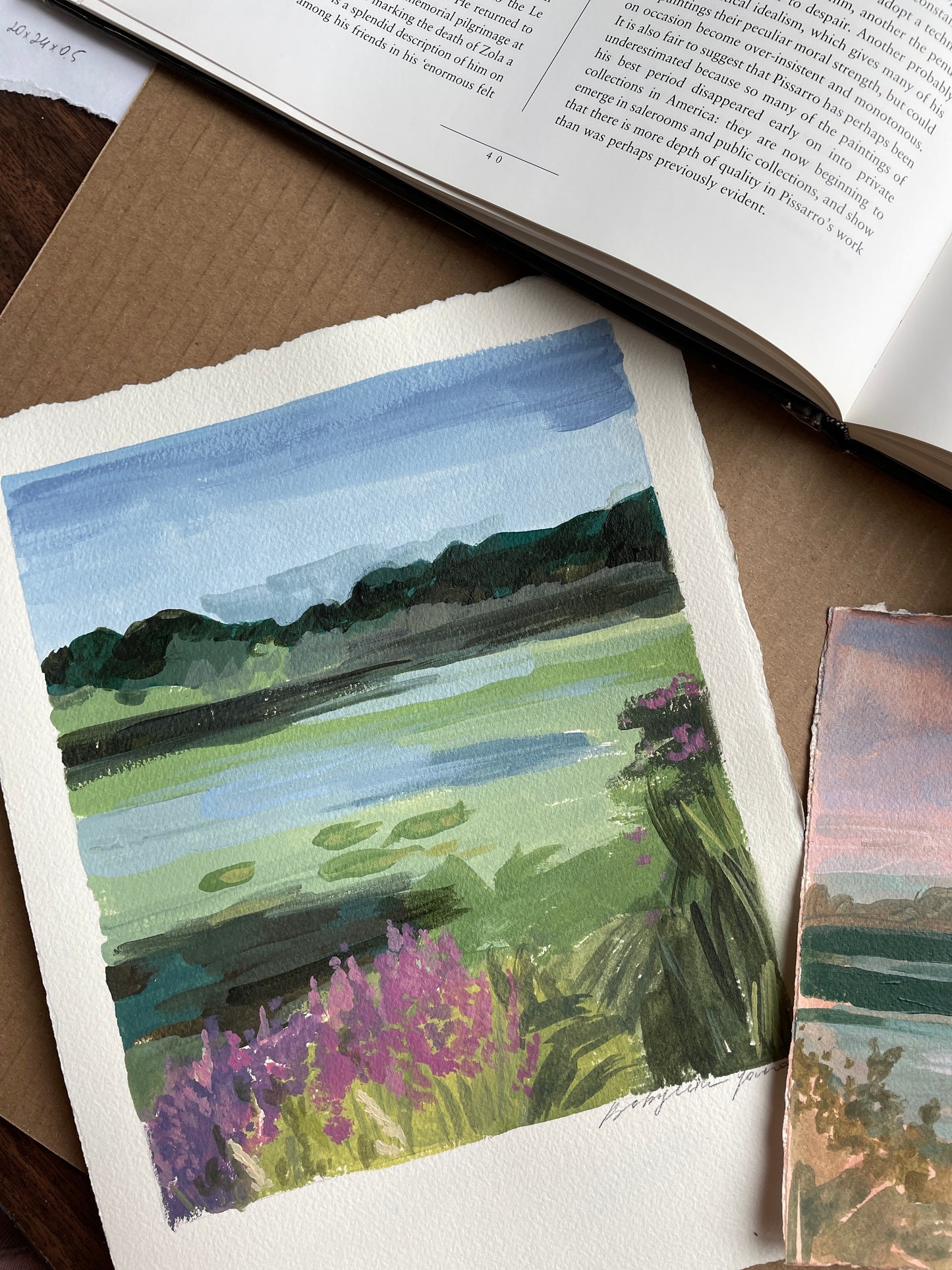 Lake landscape. Painting on paper.
