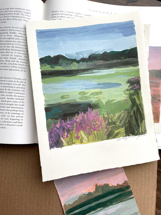 Lake landscape. Painting on paper.