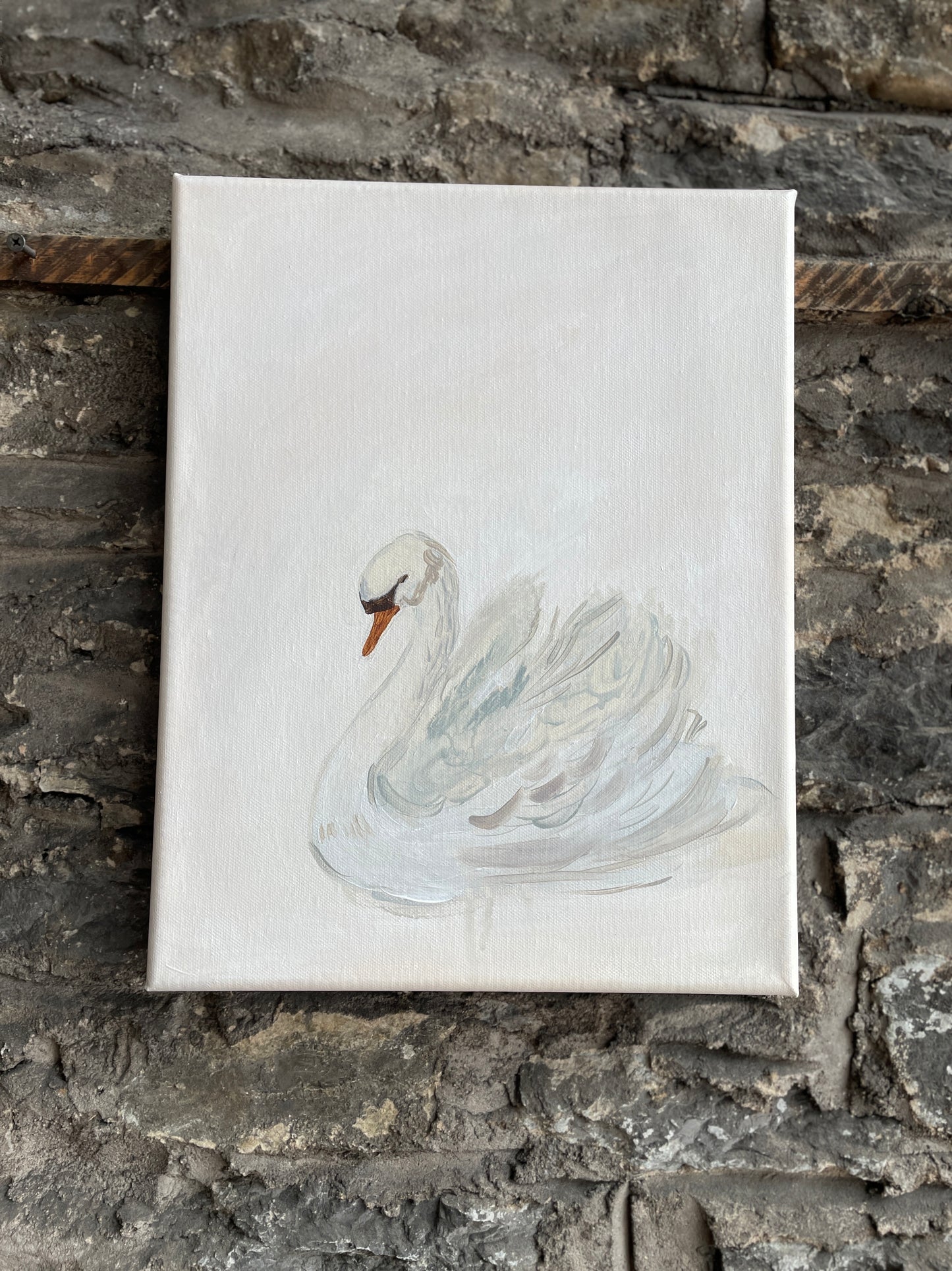 X SOLD Swan in beige. Painting in acrylics on stretched canvas.