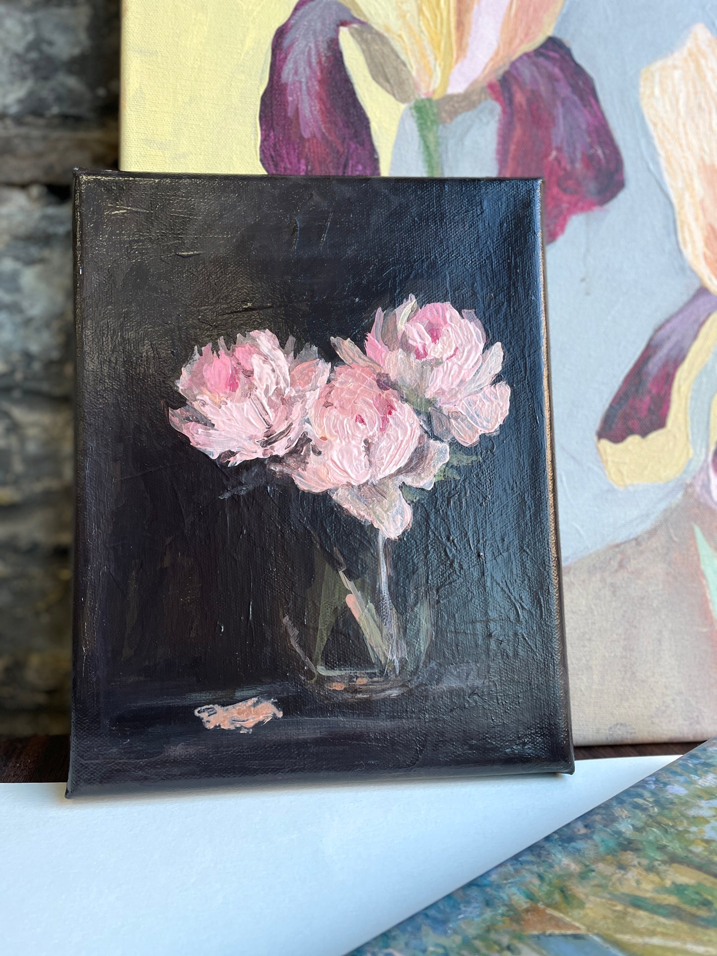 X SOLD Peonies Texture Painting. Acrylics on stretched canvas.