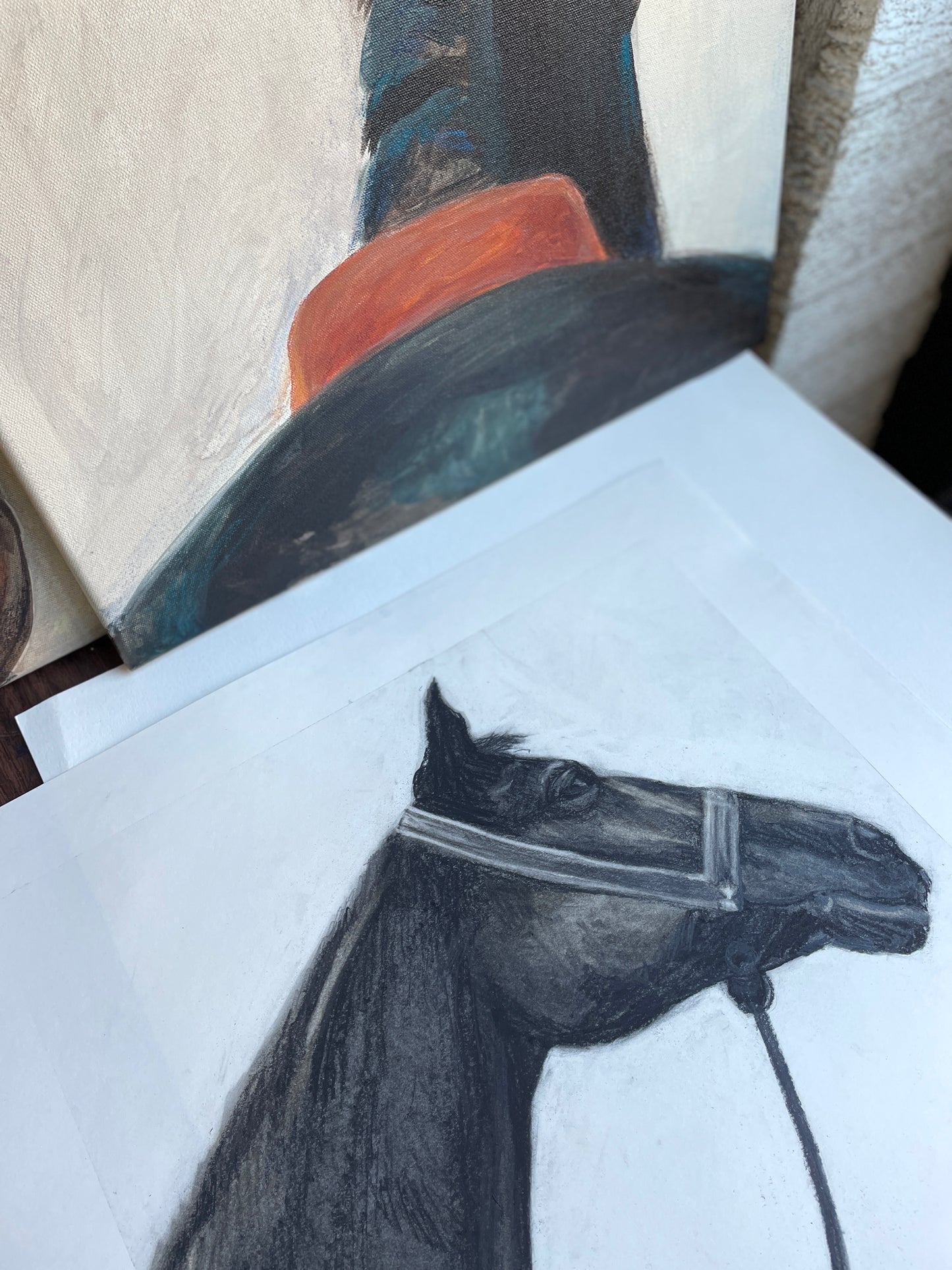 Powerful equine art in charcoal medium