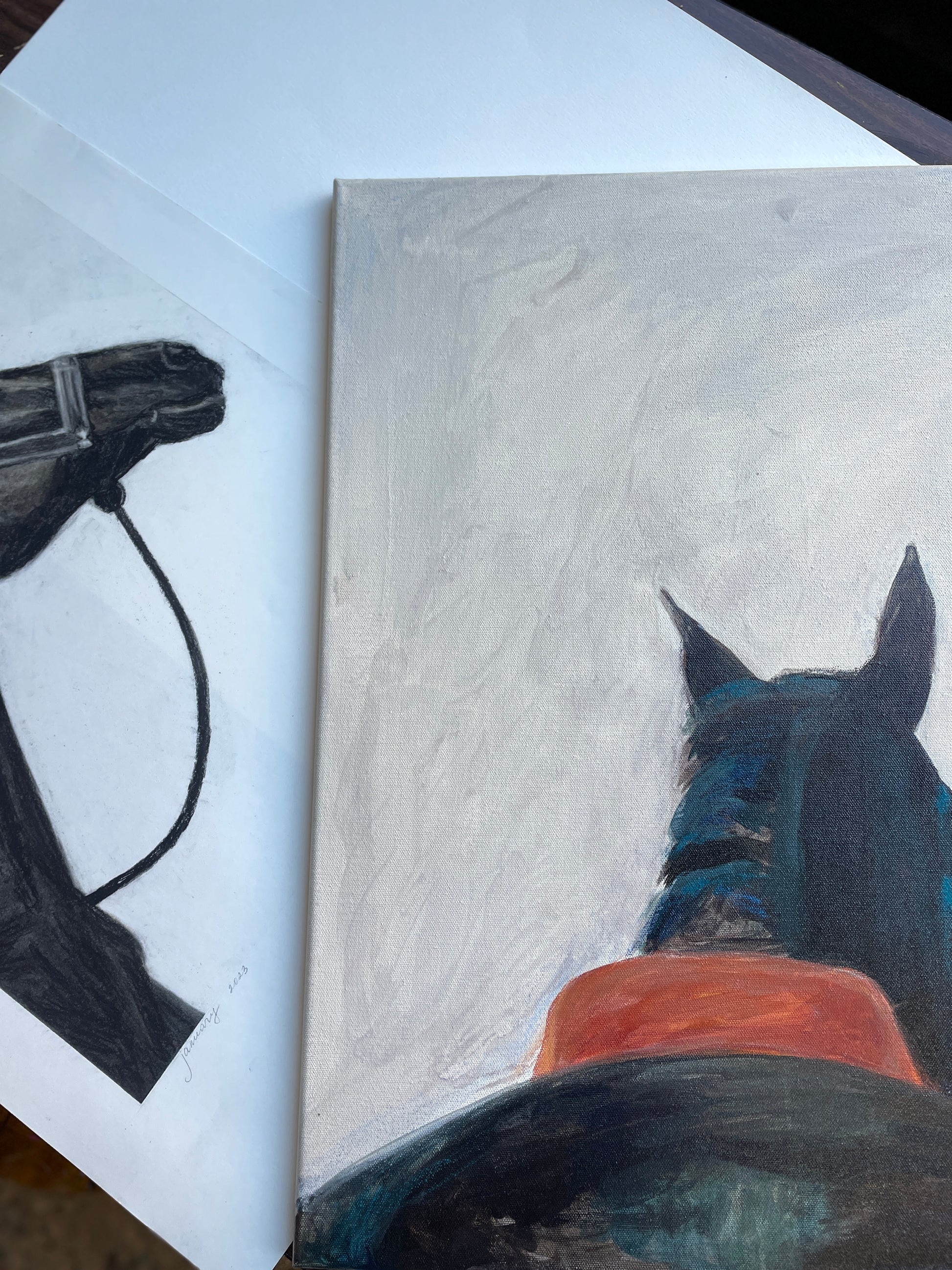 Monochromatic horse portrait in charcoal medium