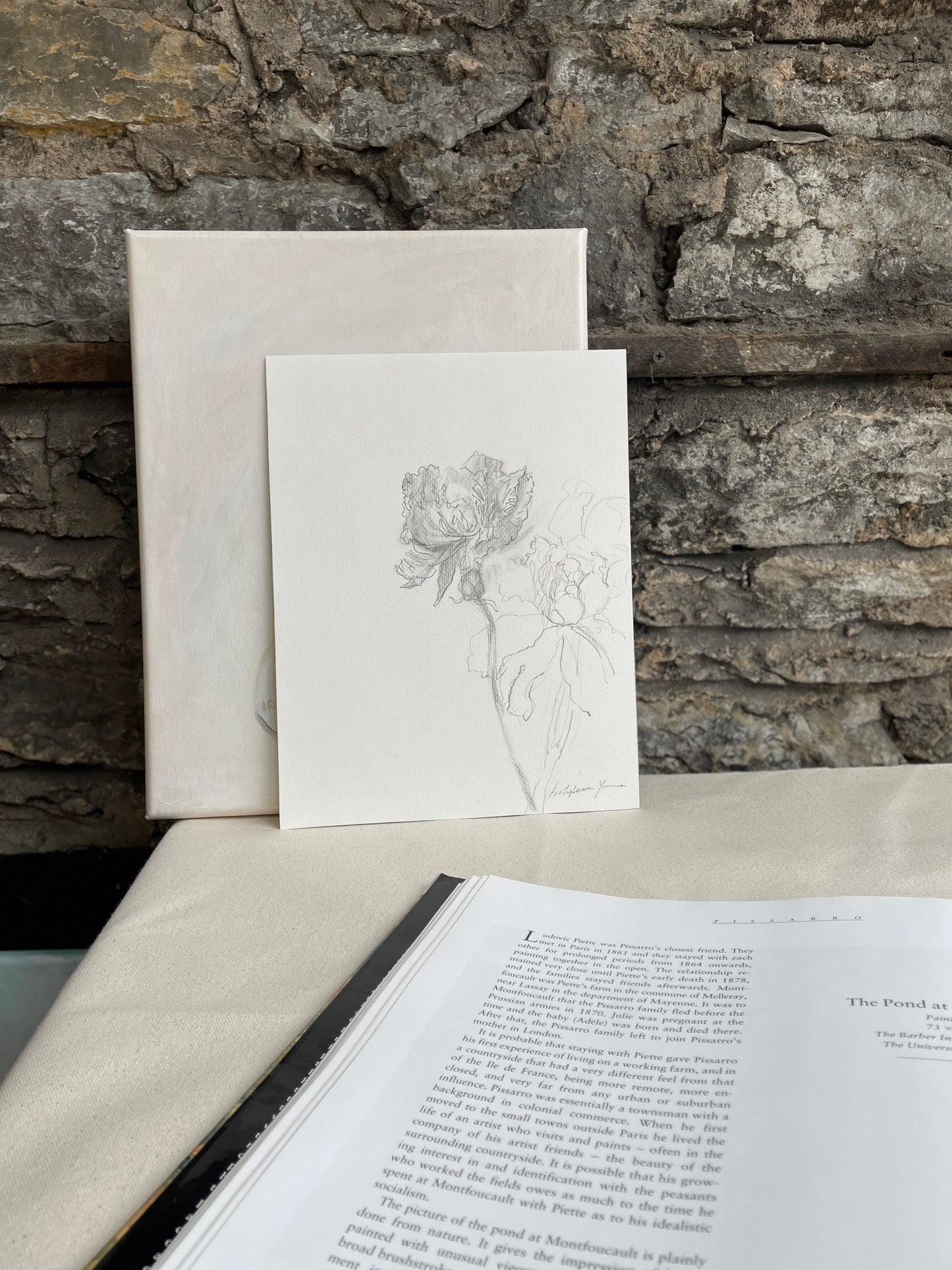 Delicate and intricate hand-drawn peonies on paper