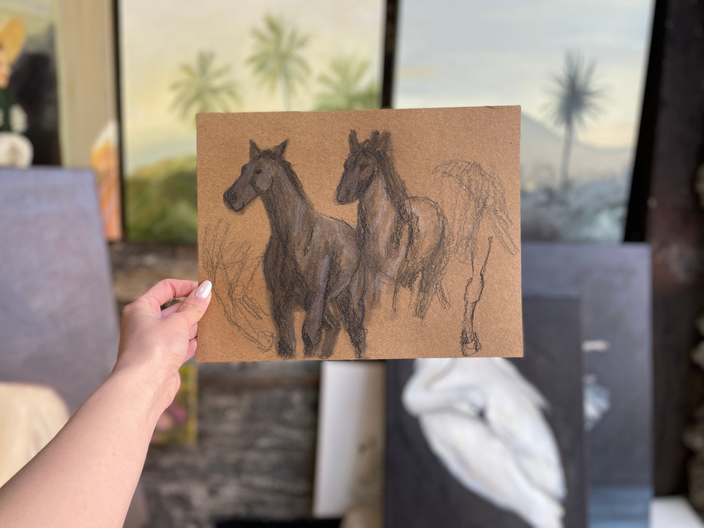 Charcoal Sketch of Galloping Horses