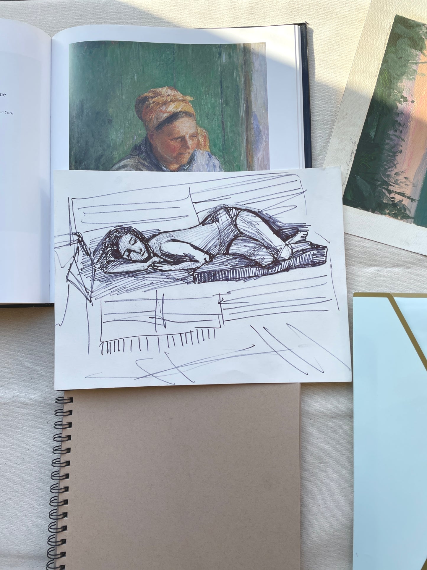 A fast gesture drawing of a sleeping woman on a couch